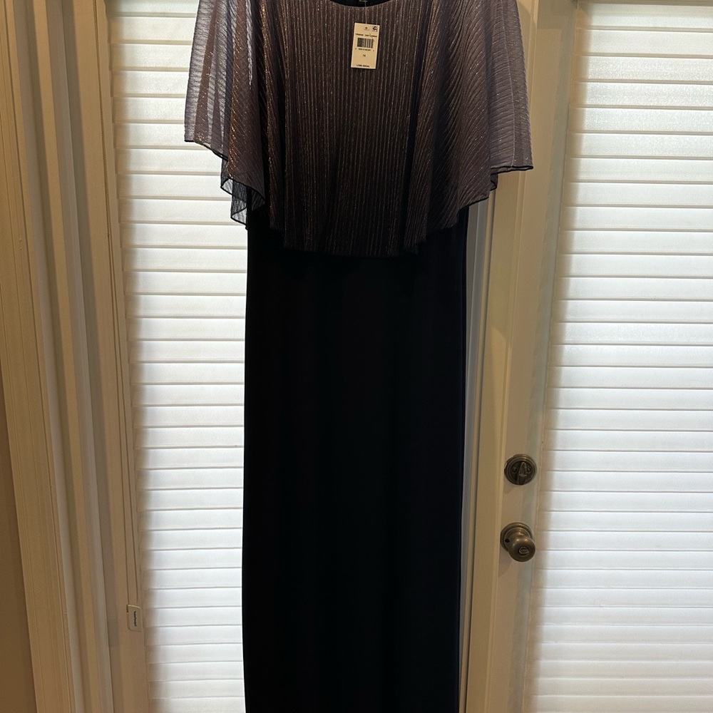 Connected Apparel Black and Gray Flutter Sleeve Maxi Gown